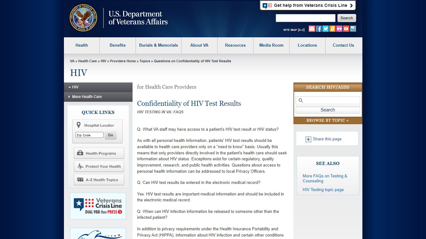 Questions on Confidentiality of HIV Test Results - HIV